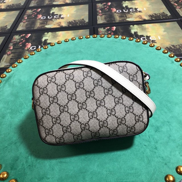 Gucci女包 448065 古馳Marmont迷你小號相機包 Gucci白pvc皮單肩斜挎包  gqy1828